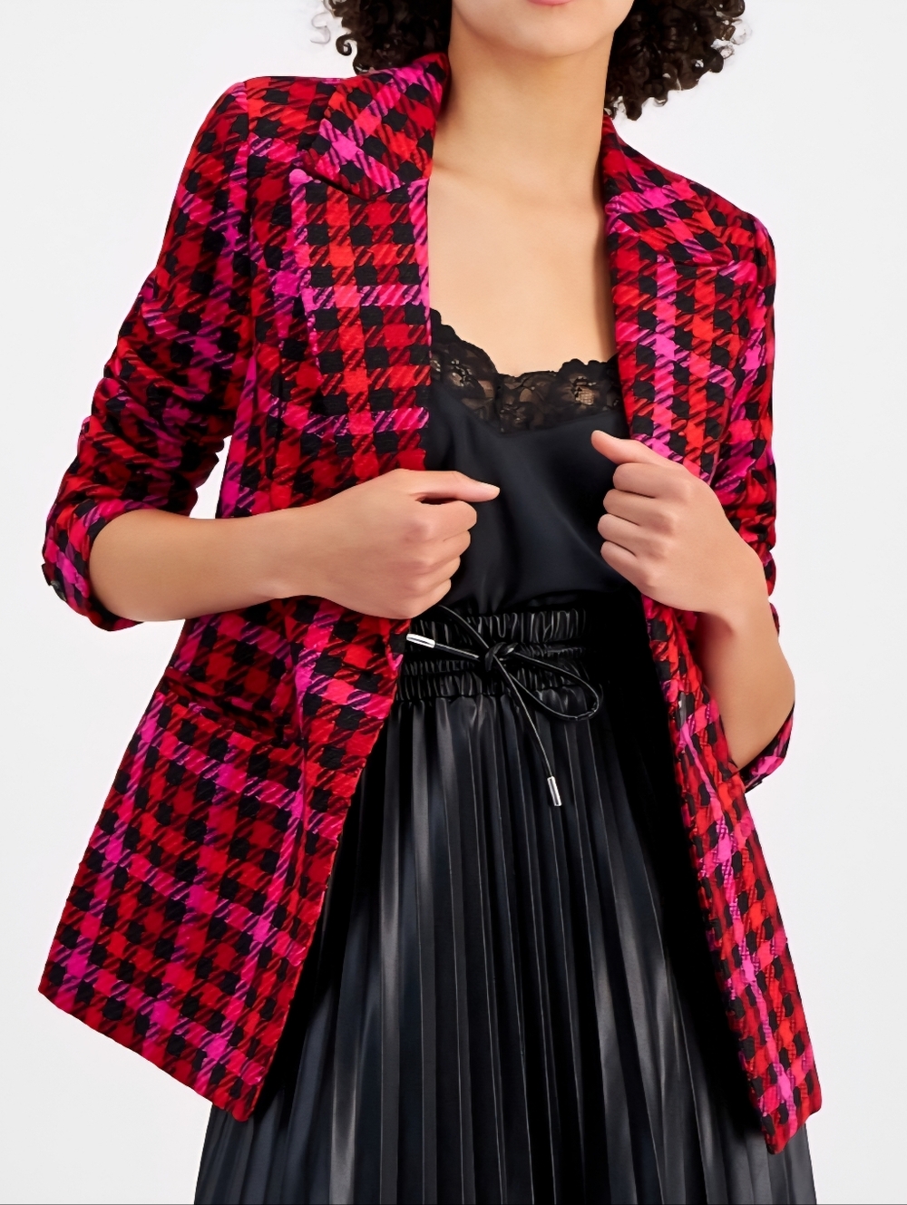 Avec Les Filles Houndstooth Tweed Blazer